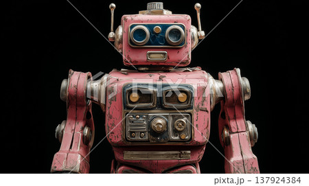 近未来ロボット 上半身 正面 3Dレンダリング 暗背景 近未来ロボット 上半身 正面 3Dレンダリング 暗背景 137924384