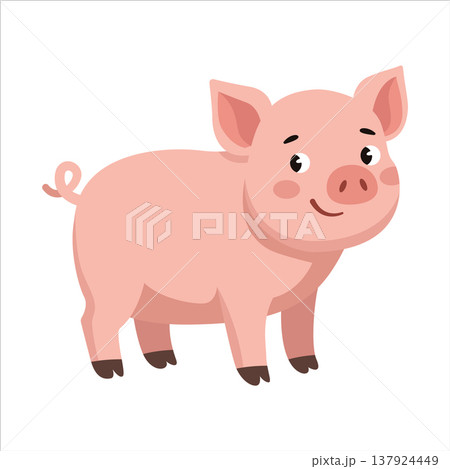 Sweet pink pig cartoon character vector illustration isolated Sweet pink pig cartoon character vector illustration isolated 137924449