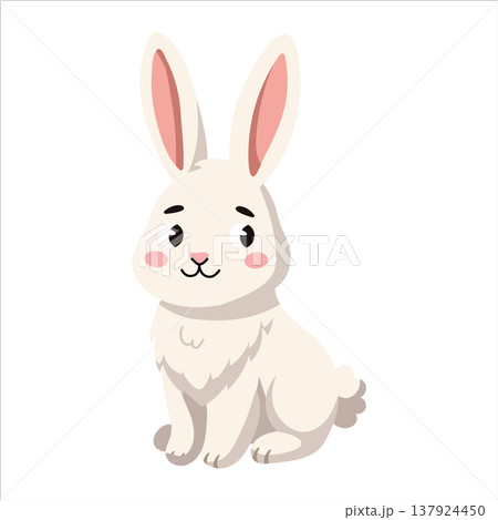 Adorable white rabbit sitting cartoon...のイラスト素材 [137924450] - PIXTA