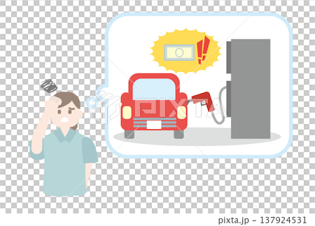 ガソリン価格の高騰に悩む女性のイラスト 137924531