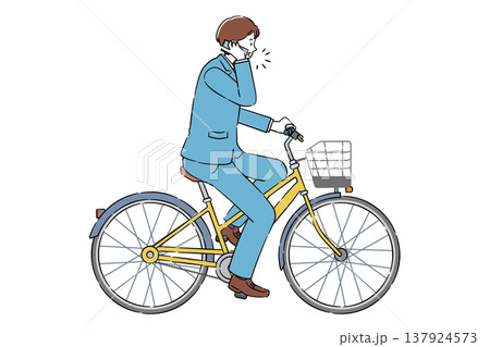 自転車に乗りながら通話している男子高校生 4C 137924573