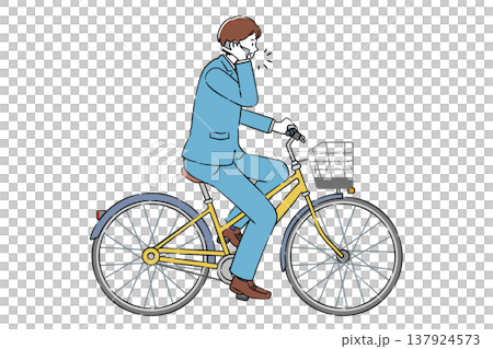 自転車に乗りながら通話している男子高校生 4C 137924573