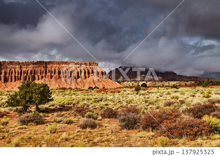Landscape of Utah desert with rocks and rain clouds 137925325
