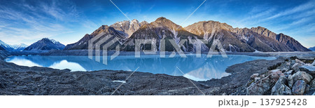 Panoramic view of Tasman Lake in Mount Cook region of New Zealand Panoramic view of Tasman Lake in Mount Cook region of New Zealand 137925428