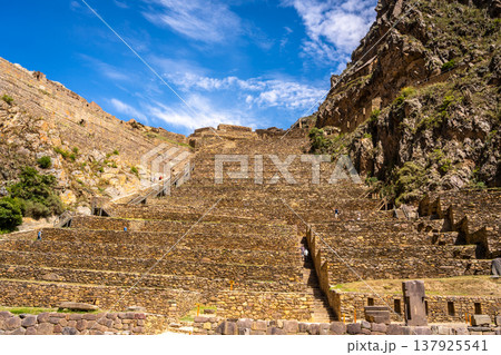 Panoramic view of the Inca fortress site Ollantaytambo in Peru 137925541