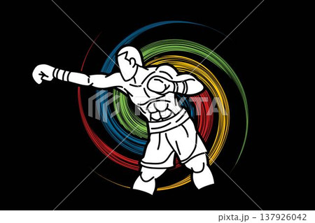 Boxing Sport Kickboxing Muay Thai Boxer Action Cartoon Graphic Vector 137926042