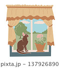 Cottagecore Window View. Cat Geranium Sunny Field 137926890