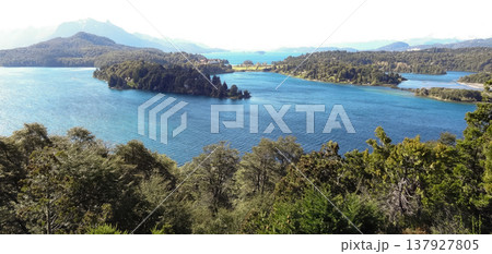 Nahuel Huapi lake, surrounded by green vegetation,in a southern Argentine landscape. 137927805