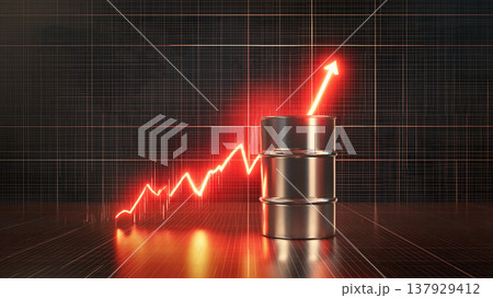 原油価格高騰と上昇チャートを描いた世界地図背景のオイル市場危機3Dイラ 137929412