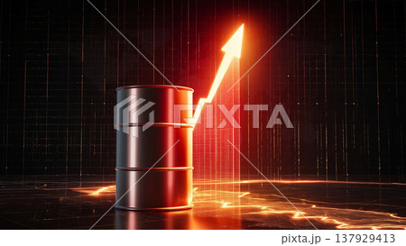原油価格高騰と上昇チャートを描いた世界地図背景のオイル市場危機3Dイラ 137929413