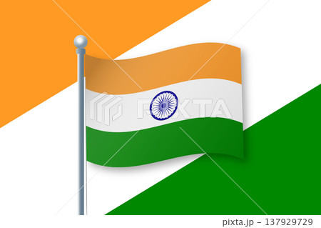 Waving Indian National Flag on Flagpole. Vector illustration 137929729