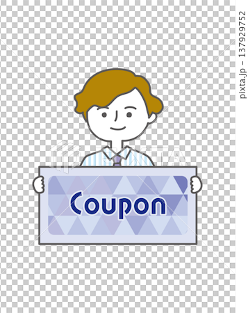 A man holding a coupon. 137929752