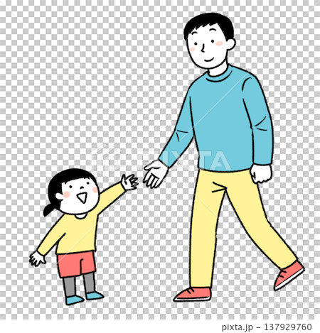 子どもの手を取る父親のイラスト 子どもの手を取る父親のイラスト 137929760