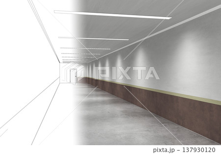 long corridor, interior visualization, 3D illustration long corridor, interior visualization, 3D illustration 137930120