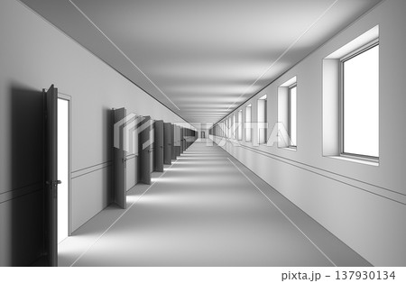 long corridor, interior visualization, 3D illustration 137930134