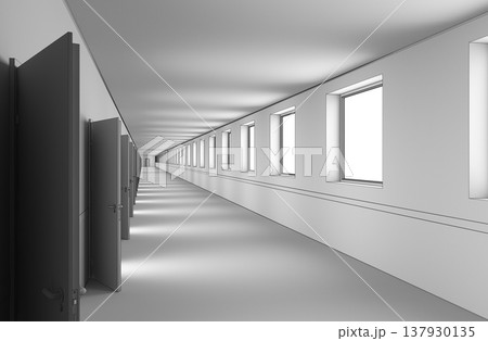 long corridor, interior visualization, 3D illustration long corridor, interior visualization, 3D illustration 137930135