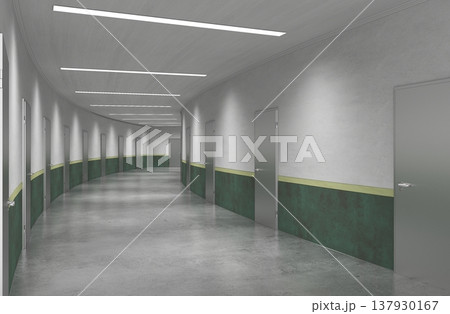 long corridor, interior visualization, 3D illustration long corridor, interior visualization, 3D illustration 137930167