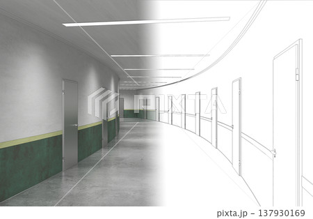 long corridor, interior visualization, 3D illustration 137930169
