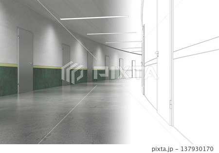 long corridor, interior visualization, 3D illustration long corridor, interior visualization, 3D illustration 137930170