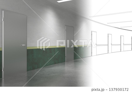 long corridor, interior visualization, 3D illustration long corridor, interior visualization, 3D illustration 137930172