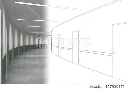 long corridor, interior visualization, 3D illustration 137930173