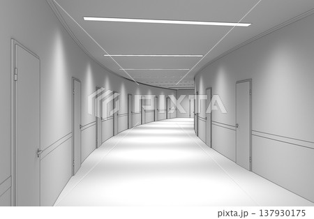 long corridor, interior visualization, 3D illustration 137930175