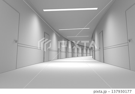 long corridor, interior visualization, 3D illustration 137930177