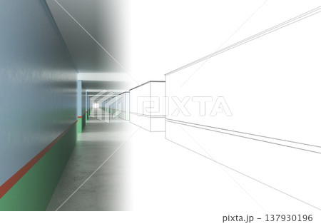 long corridor, interior visualization, 3D illustration 137930196