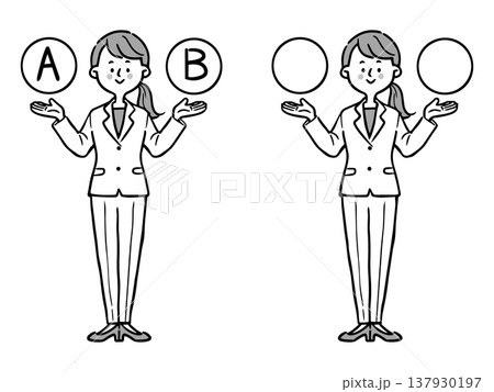 AとBの選択肢　若い女性会社員　全身　ベクター（モノクロ） 137930197