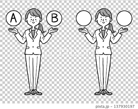 AとBの選択肢　若い女性会社員　全身　ベクター（モノクロ） 137930197