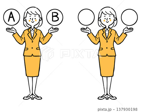 AとBの選択肢　若い女性会社員　全身　ベクター（オレンジ） 137930198