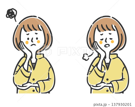 落ち込む女性　上半身　ベクター 137930201