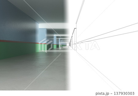 long corridor, interior visualization, 3D illustration 137930303