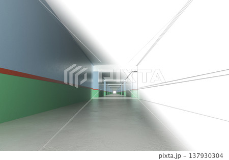 long corridor, interior visualization, 3D illustration 137930304