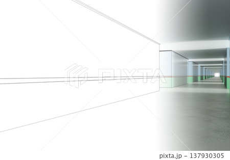 long corridor, interior visualization, 3D illustration 137930305