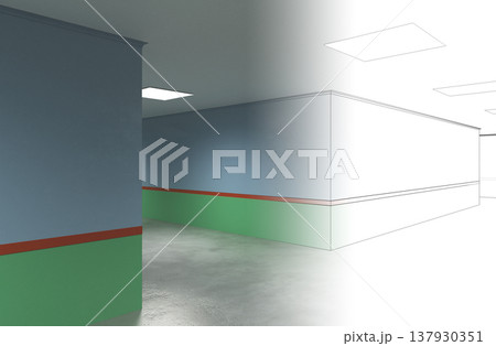 long corridor, interior visualization, 3D illustration 137930351