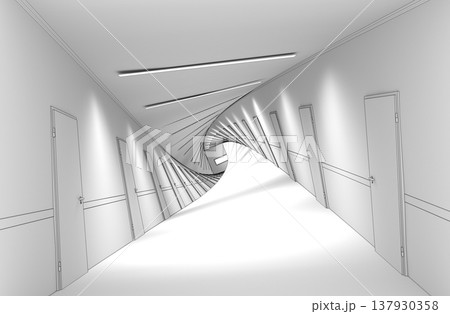 long corridor, interior visualization, 3D illustration long corridor, interior visualization, 3D illustration 137930358