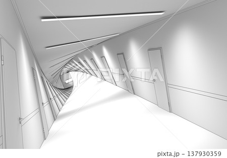 long corridor, interior visualization, 3D illustration long corridor, interior visualization, 3D illustration 137930359