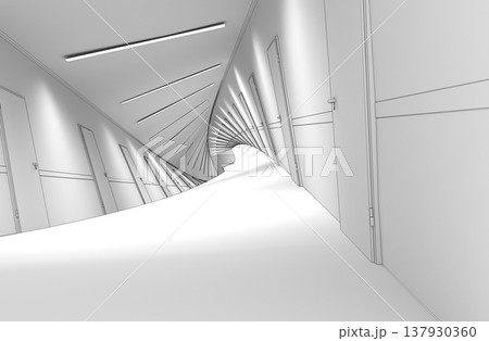 long corridor, interior visualization, 3D illustration long corridor, interior visualization, 3D illustration 137930360