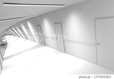 long corridor, interior visualization, 3D illustration long corridor, interior visualization, 3D illustration 137930362
