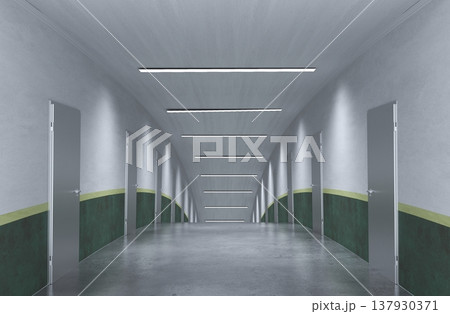 long corridor, interior visualization, 3D illustration 137930371