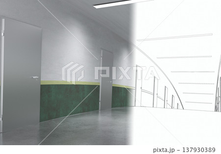 long corridor, interior visualization, 3D illustration 137930389