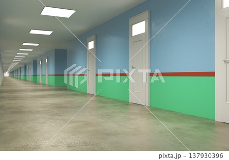 long corridor, interior visualization, 3D illustration 137930396
