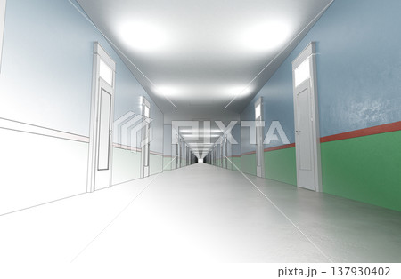 long corridor, interior visualization, 3D illustration 137930402