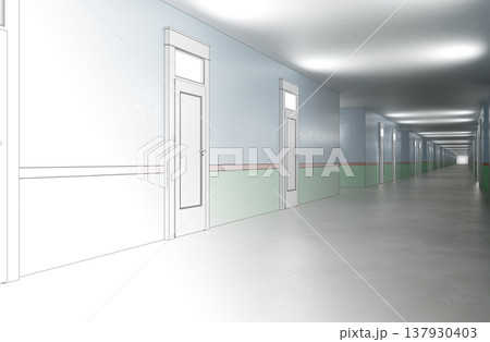 long corridor, interior visualization, 3D illustration 137930403