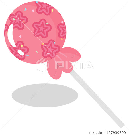 Sweet pink lollipop with star patterns and colorful sprinkles, cute candy vector with shadow Sweet pink lollipop with star patterns and colorful sprinkles, cute candy vector with shadow 137930800