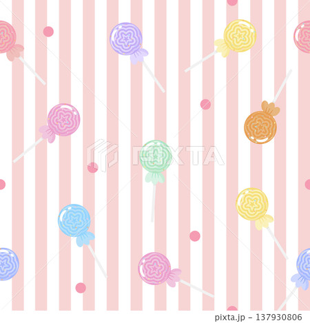 Vibrant pink seamless pattern with colorful star lollipops, sweet candy vector background 137930806