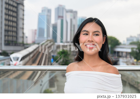 Asian Tourist Woman Portrait in Kuala Lumpur River of Life Urban City Background Asian Tourist Woman Portrait in Kuala Lumpur River of Life Urban City Background 137931025