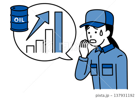 原油高騰で動揺するつなぎ作業服の女性 137931192