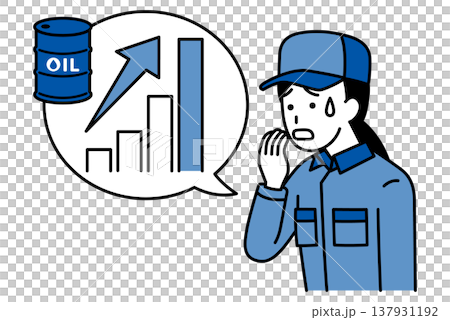 原油高騰で動揺するつなぎ作業服の女性 137931192